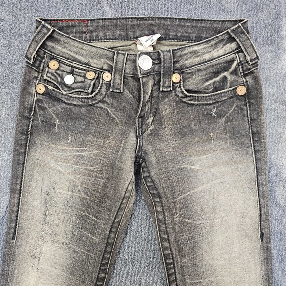 True Religion Billy Big T Jeans womens 26 Black Stretch Flap pockets distressed - Picture 2 of 16